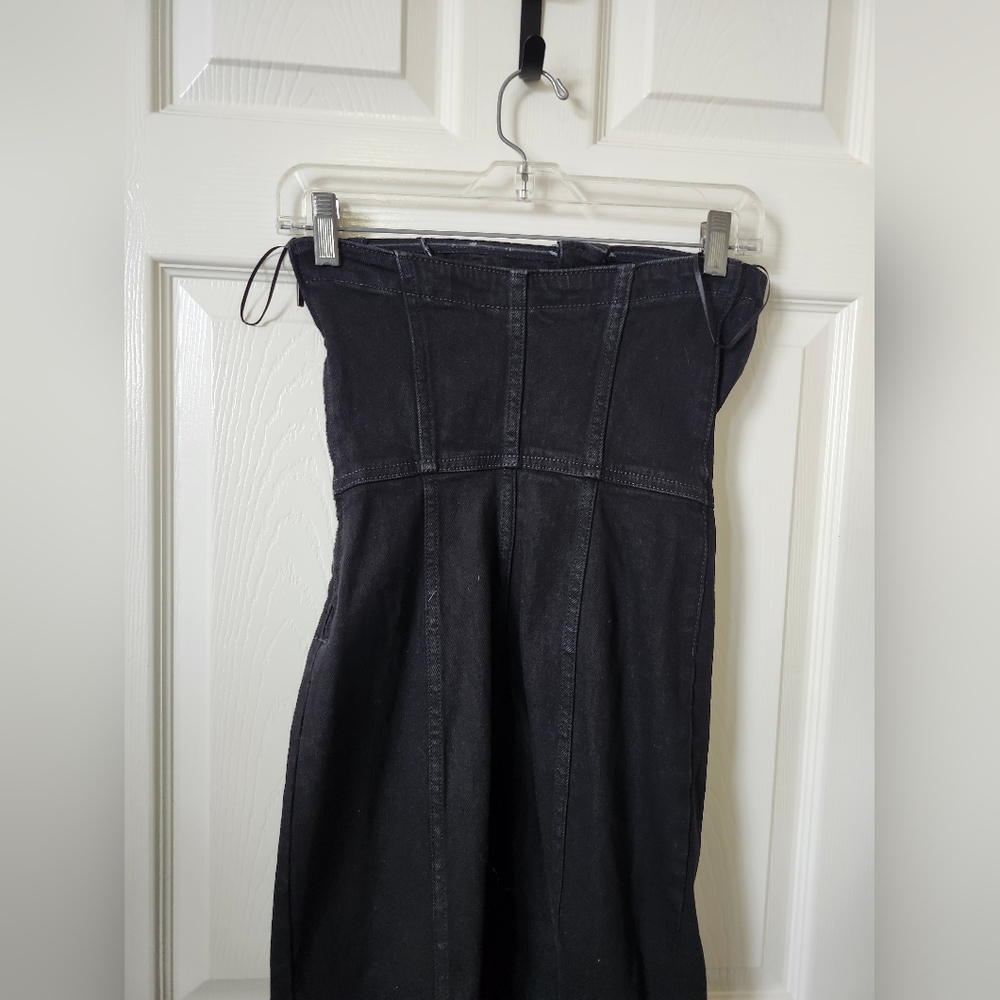 Zara Black Strapless Denim Bustier Jean Button Down Midi Dress XS - Picture 8 of 9